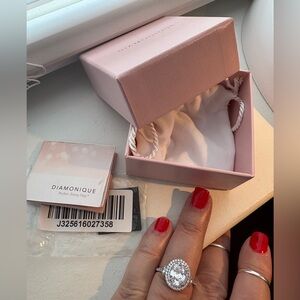 Diamonique Sparkling Silver Halo Ring